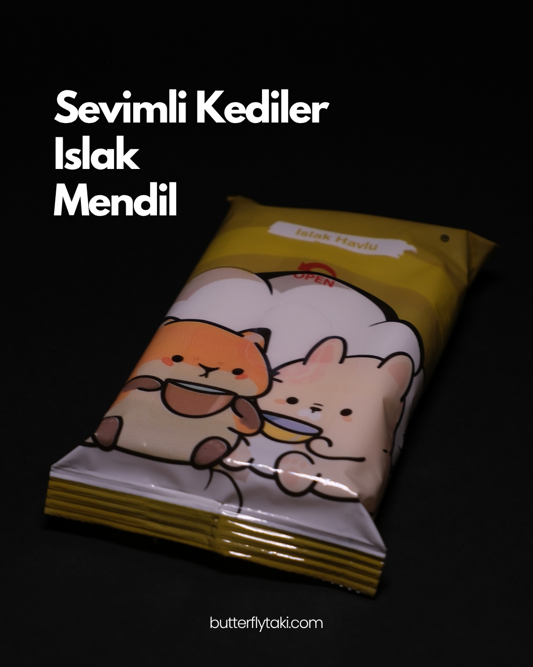 Sevimli Kediler Islak Mendil 15’li | Tatlı ve Pratik Temizlik Mendili | Butterflytaki